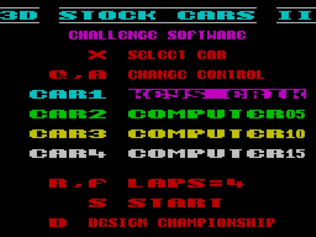 3D Stock Cars II title screen for ZX Spectrum